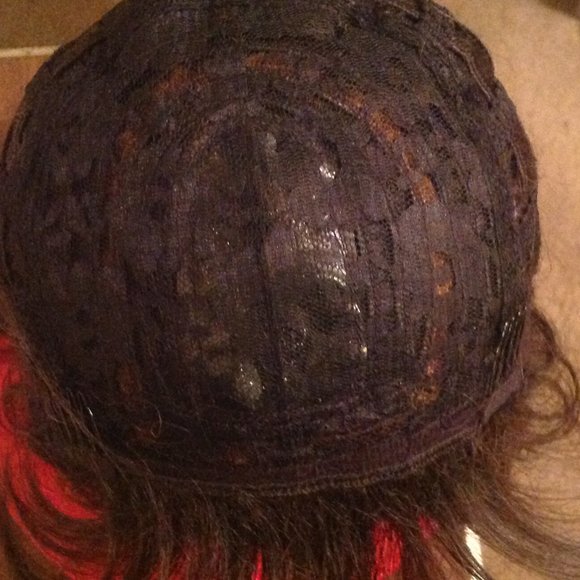 Medium Length Brown Synthetic Wig with Highlights - Picture 7 of 9